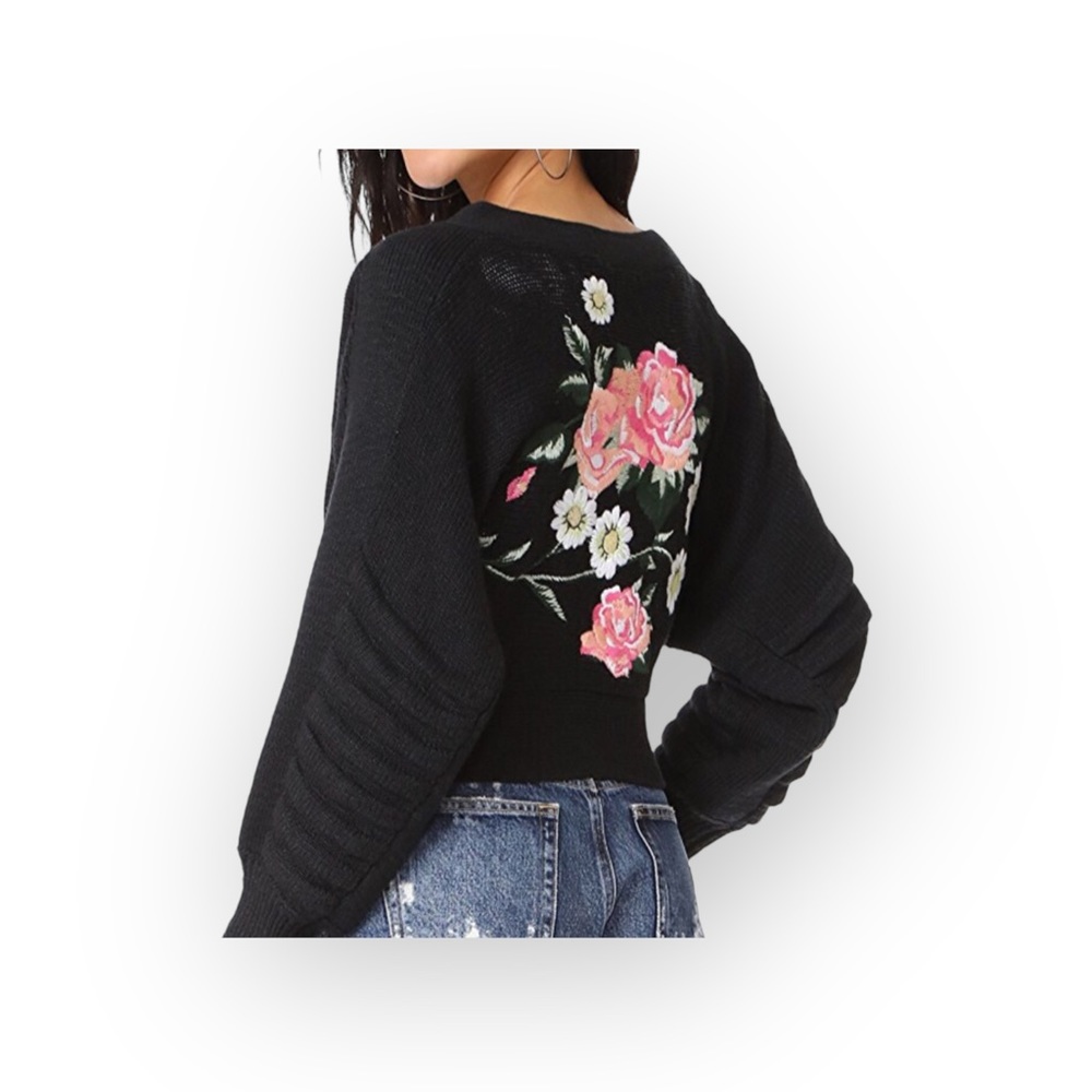 new Wildfox ❤︎ Secret Garden Floral Embroidered Knit Cardigan Sweater ❤︎ Black - Picture 5 of 16